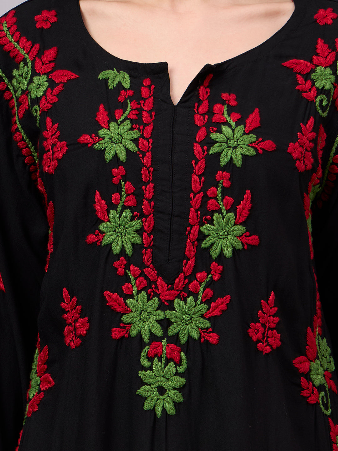 Elegant women's Chikankari Kurta showcasing authentic handcrafted floral embroidery on premium rayon fabric, designed for comfort, style, and all-day wear.
