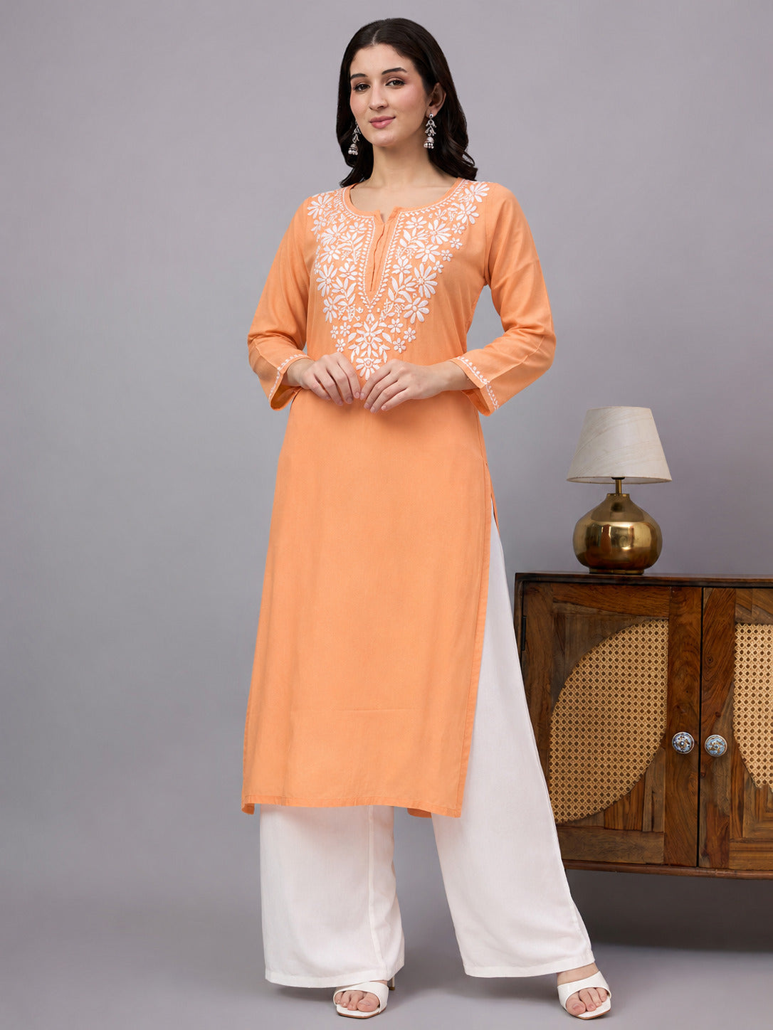 Traditional Chikankari straight kurta crafted from premium rayon with detailed embroidery, making it an excellent choice for office wear, family gatherings, and everyday comfort.