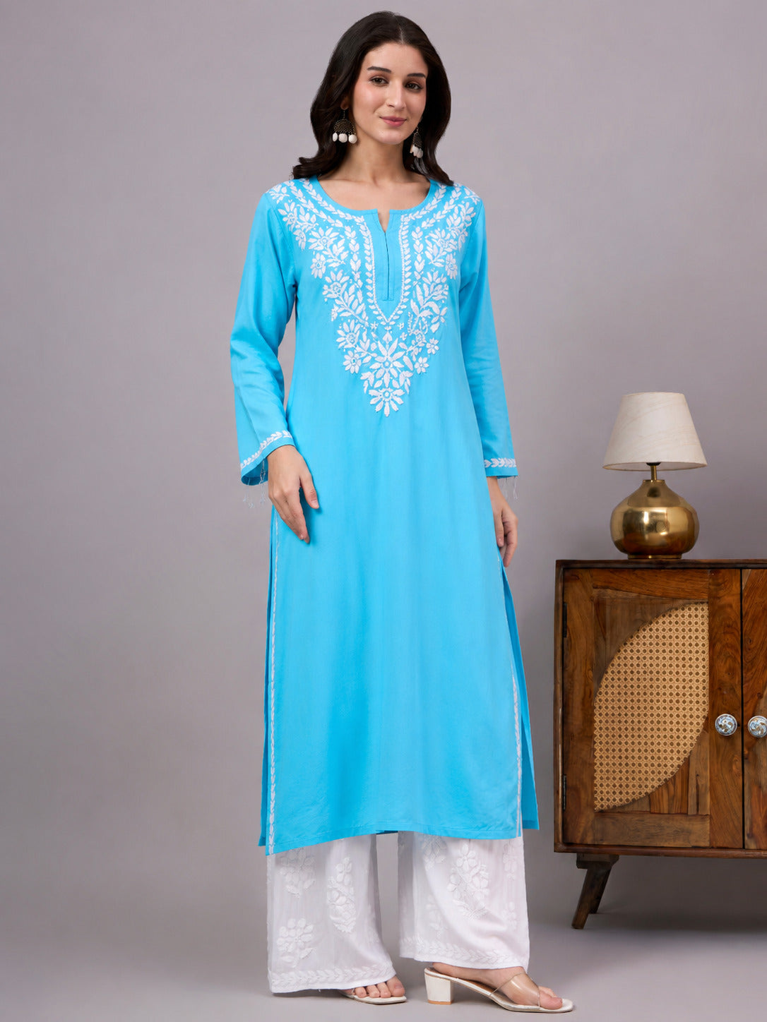 Traditional Chikankari straight kurta crafted from premium rayon with detailed embroidery, making it an excellent choice for office wear, family gatherings, and everyday comfort.