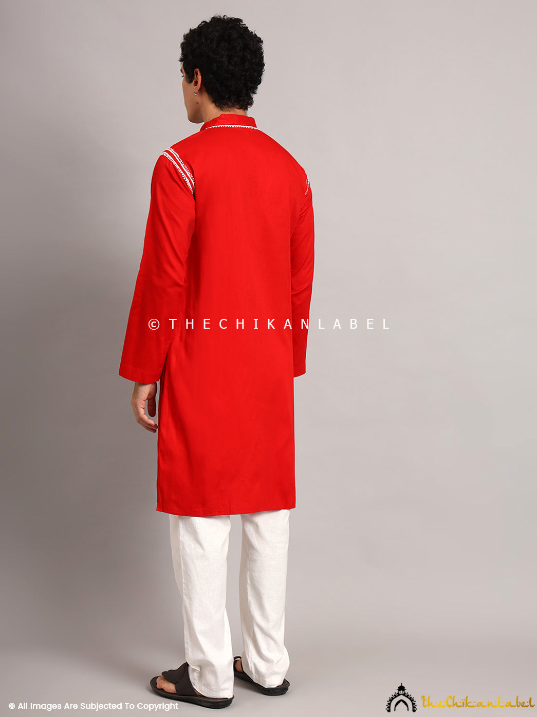 Red Uman Cotton Chikankari Men's Kurta