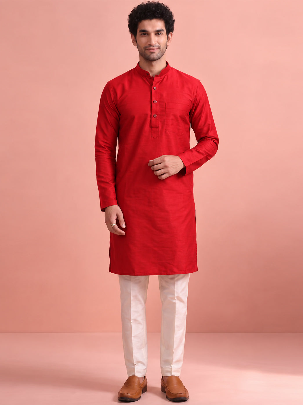 Avi Cotton Straight Kurta featuring a traditional Indian silhouette, comfortable cotton fabric, full-length sleeves, band collar, and clean front button detailing