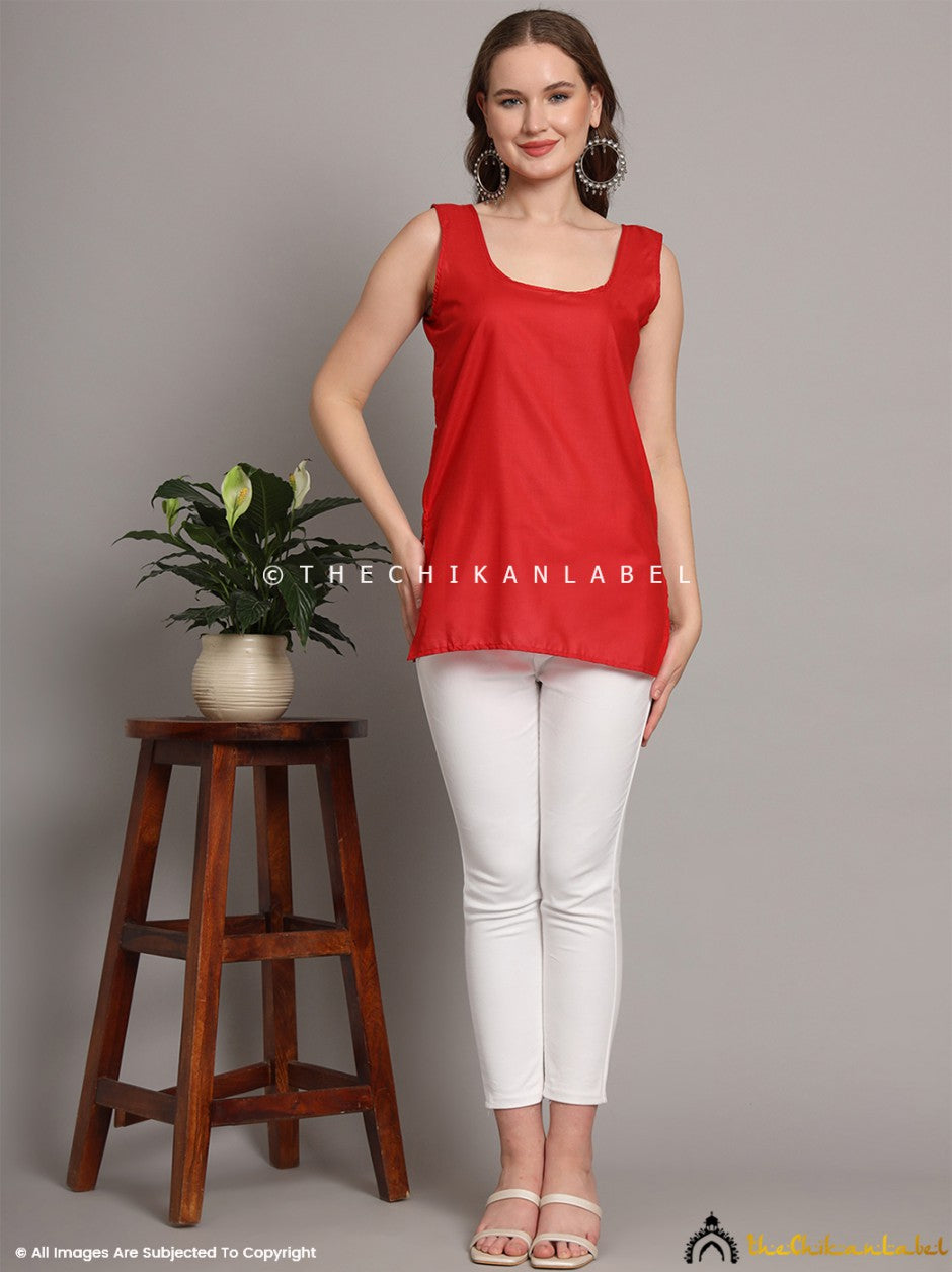 Red Cotton Short Inner for Kurti & Kurta