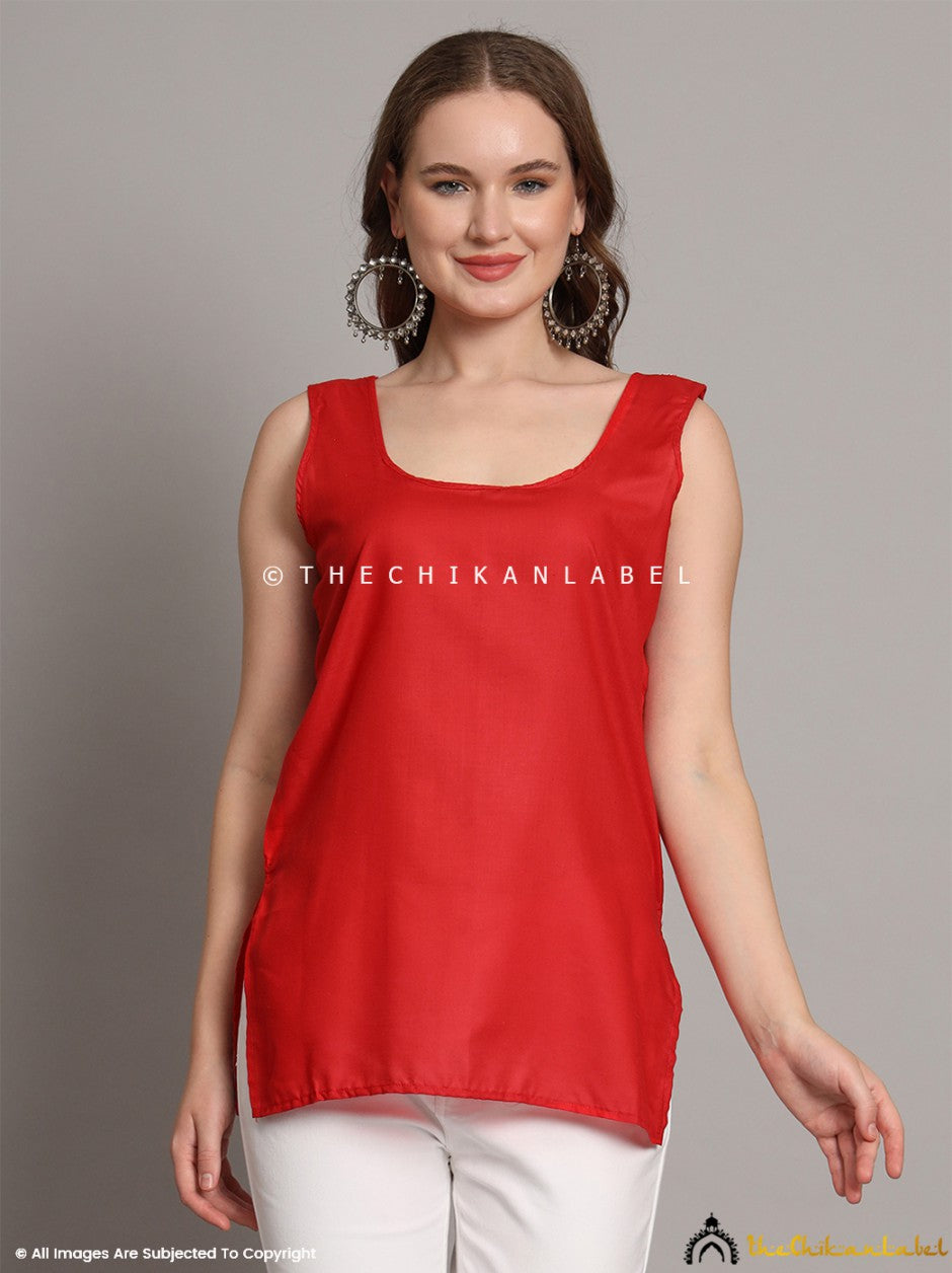 Red Cotton Short Inner for Kurti & Kurta