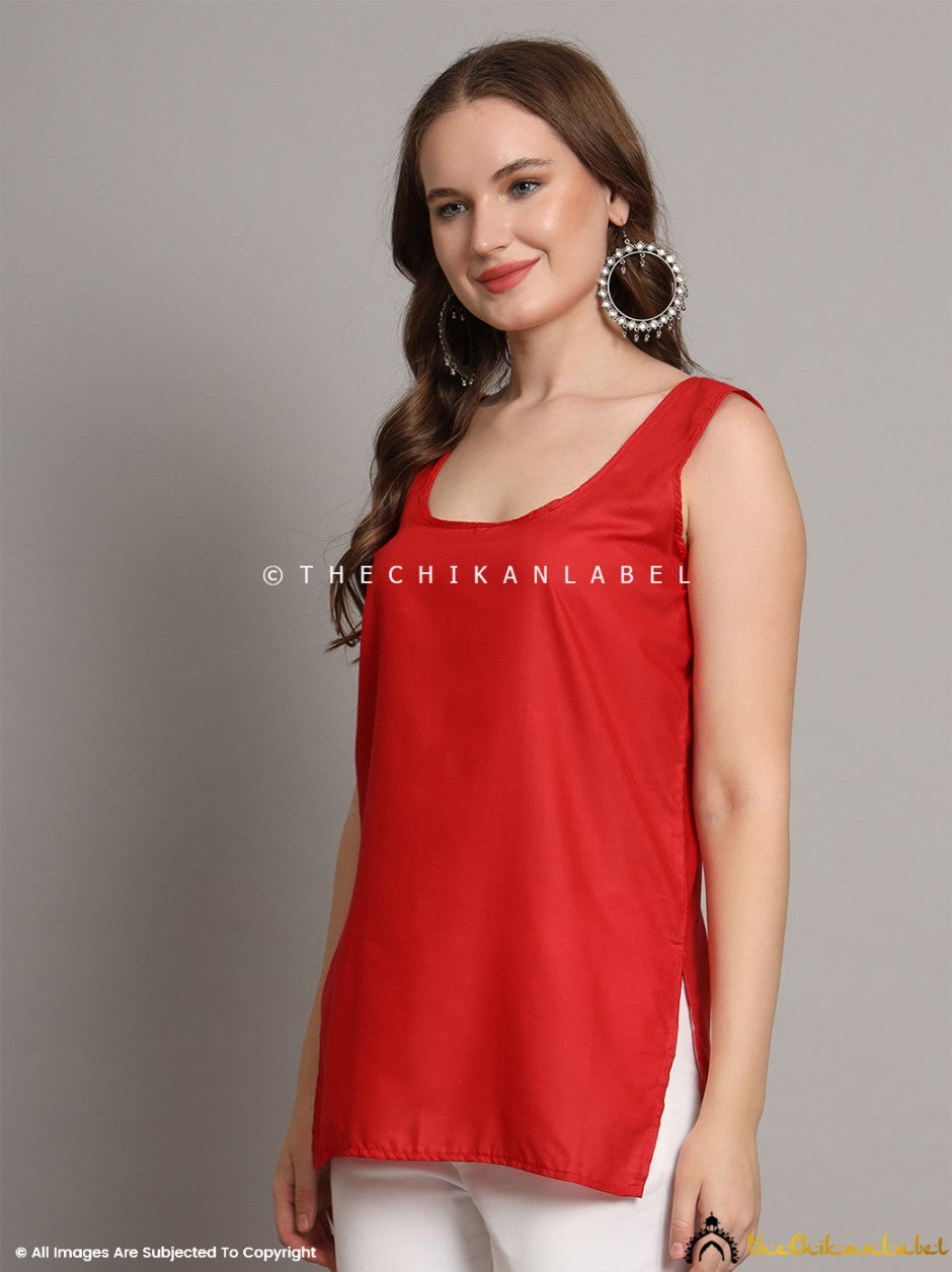 Red Cotton Short Inner for Kurti & Kurta