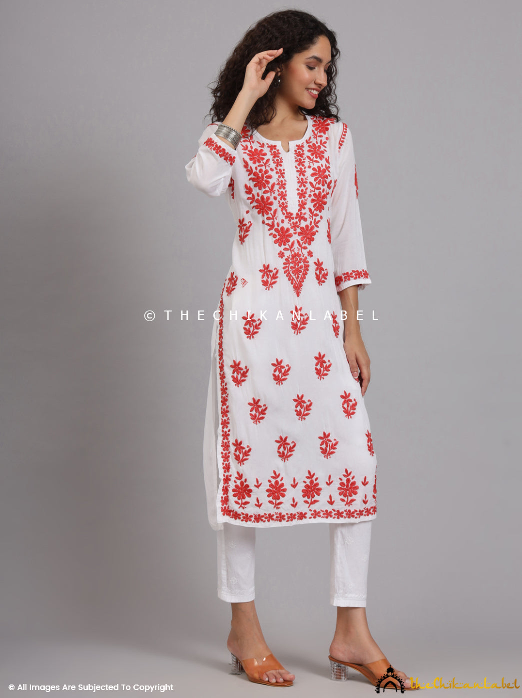 Red Jugni Modal Chikankari Straight Kurti