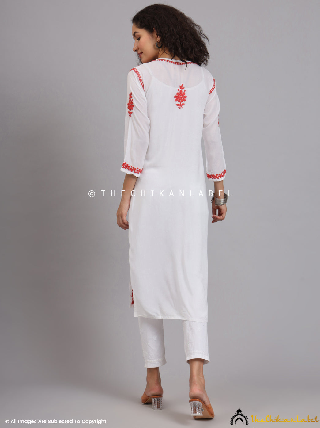 Red Jugni Modal Chikankari Straight Kurti