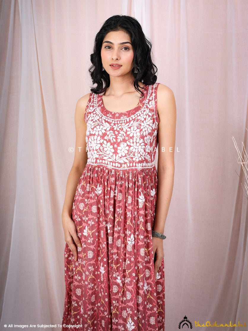Coral Rahila Mulmul Printed Sleeveless A-Line Kurti ,Printed Sleeveless A-Line Kurti in Mulmul Fabric For Woman