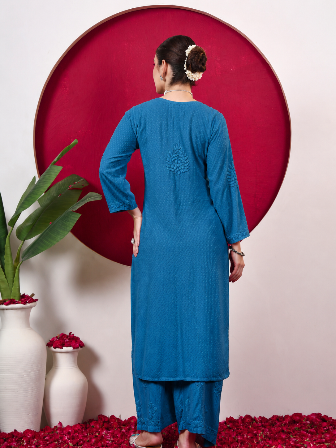 Rishika Rayon Chikankari Kurta Set - Blue