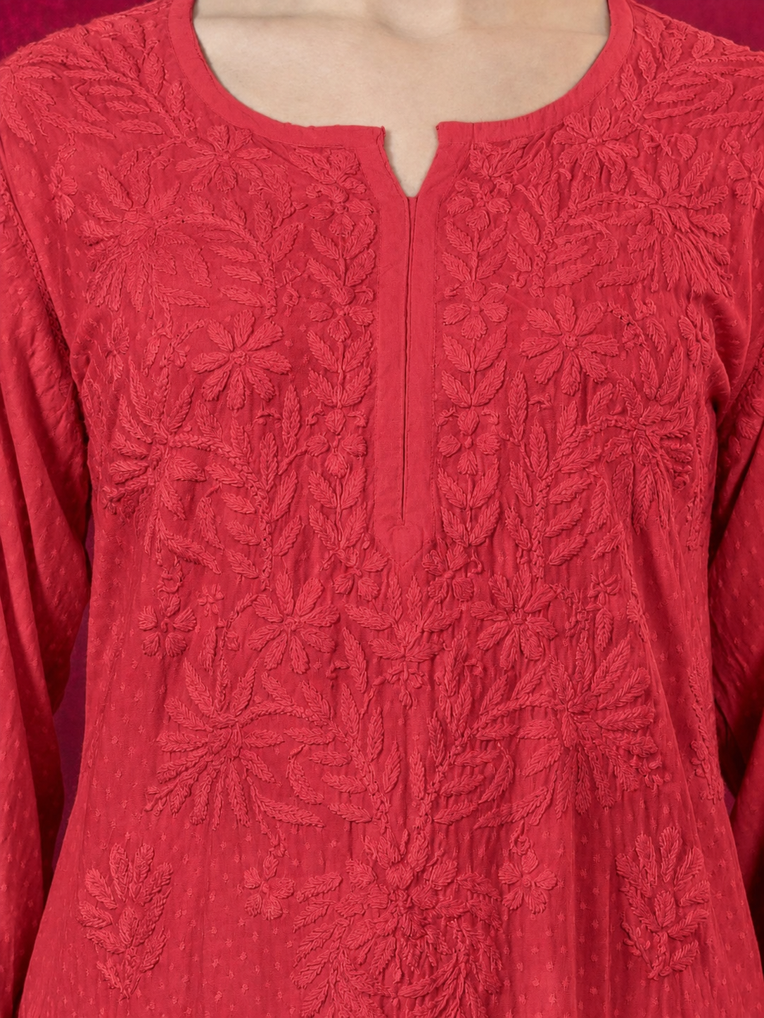 Rishika Rayon Chikankari Kurta Set - Coral