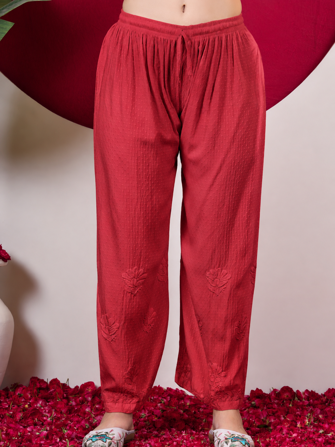 Rishika Rayon Chikankari Kurta Set - Coral