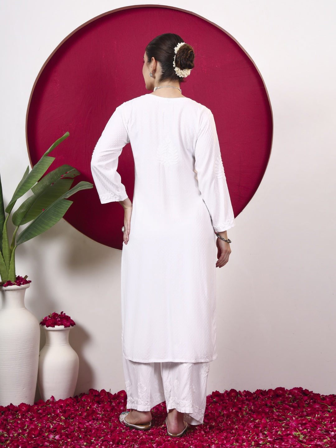 Rishika Rayon Chikankari Kurta Set - White