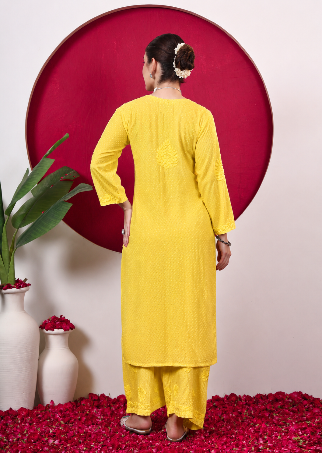 Rishika Rayon Chikankari Kurta Set - Yellow
