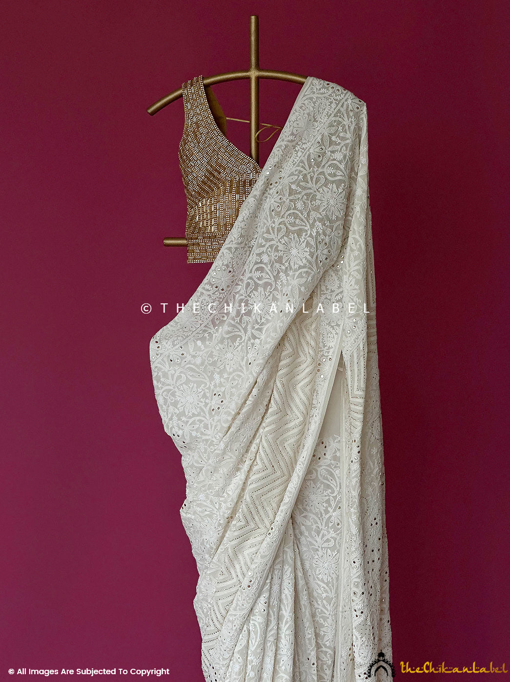 White Pure Georgette With Mukaish Saree Rishima Premium Wedding Wear