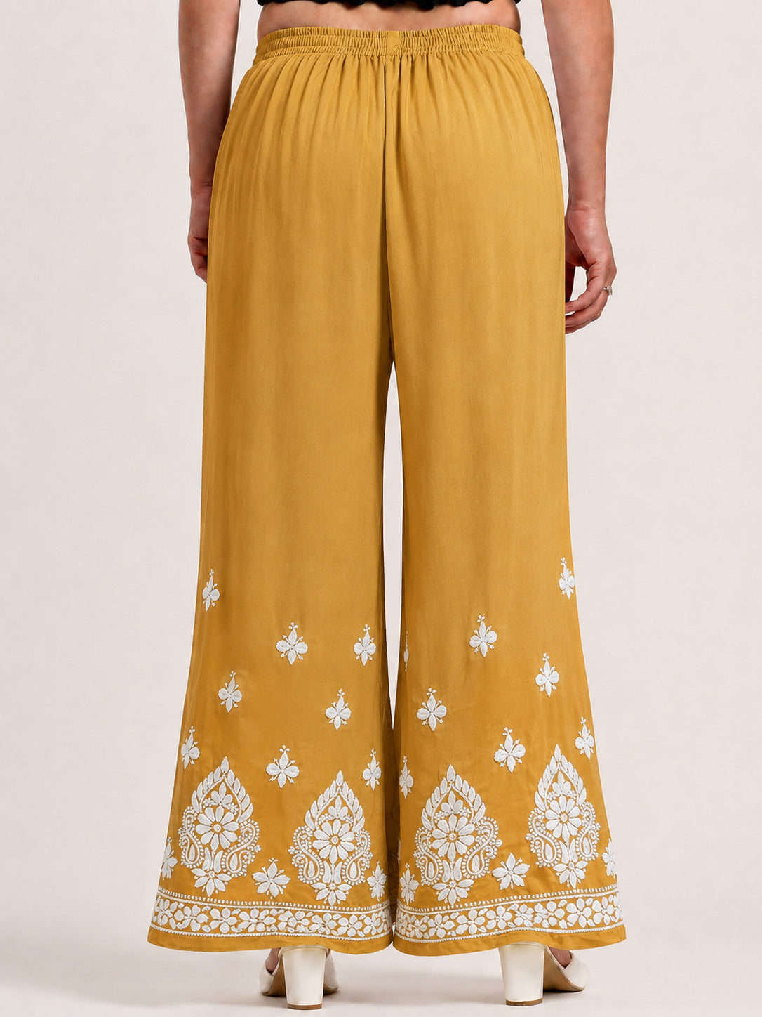 Riva Rayon Chikankari Straight Palazzo - Mustard
