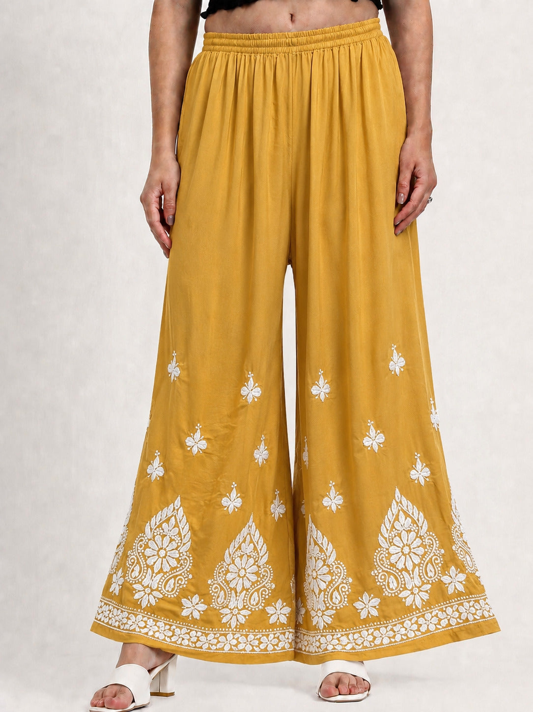 Riva Rayon Chikankari Straight Palazzo - Mustard