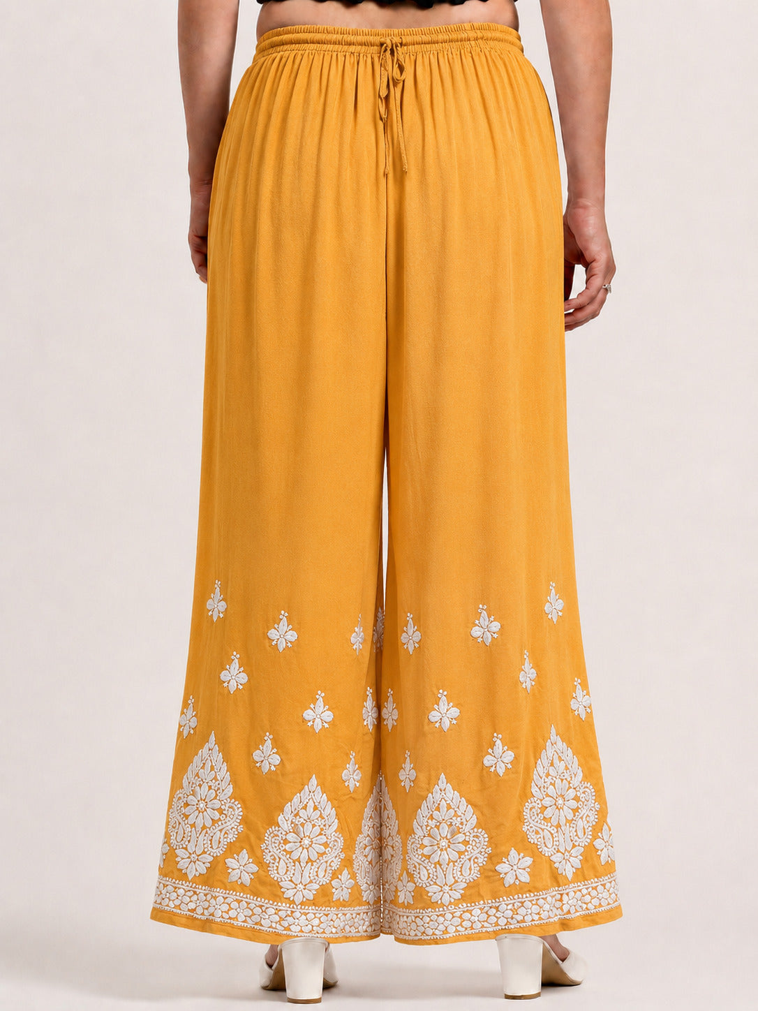 Riva Rayon Chikankari Straight Palazzo - Sunflower Yellow