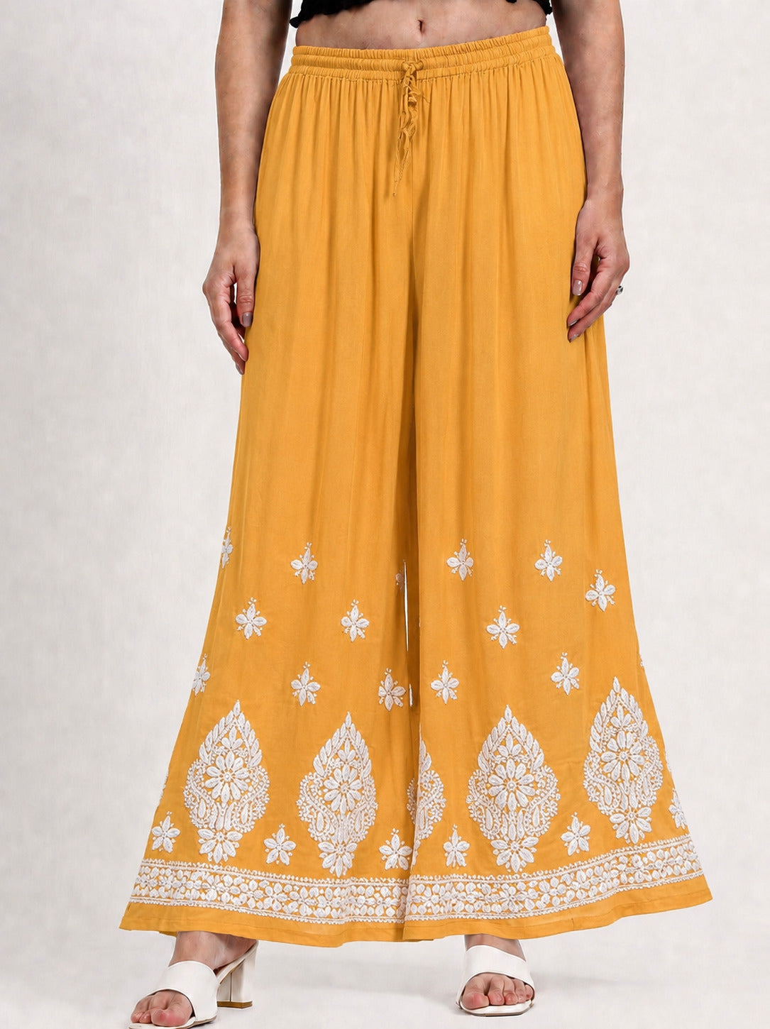 Riva Rayon Chikankari Straight Palazzo - Sunflower Yellow