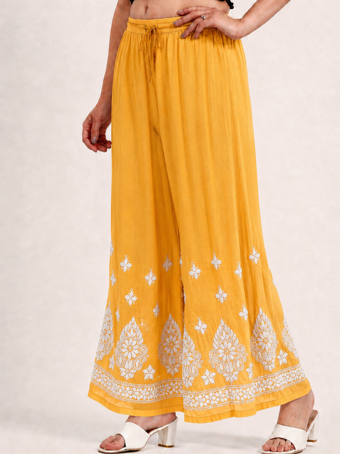 Riva Rayon Chikankari Straight Palazzo - Sunflower Yellow