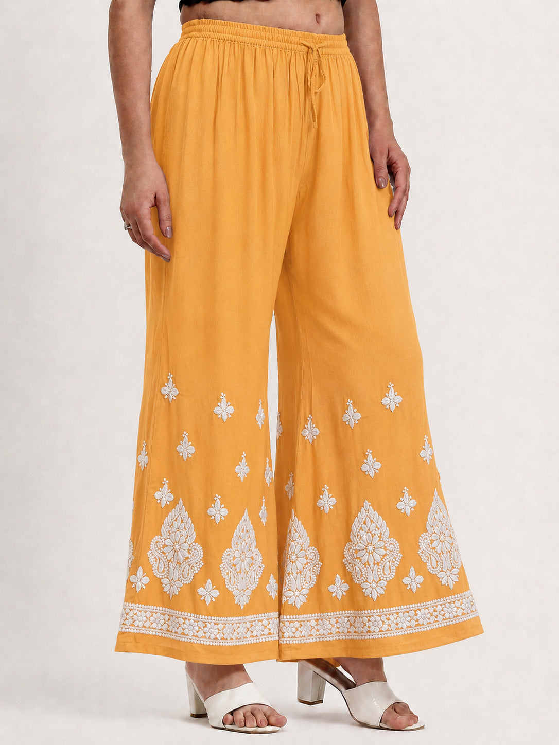Riva Rayon Chikankari Straight Palazzo - Sunflower Yellow