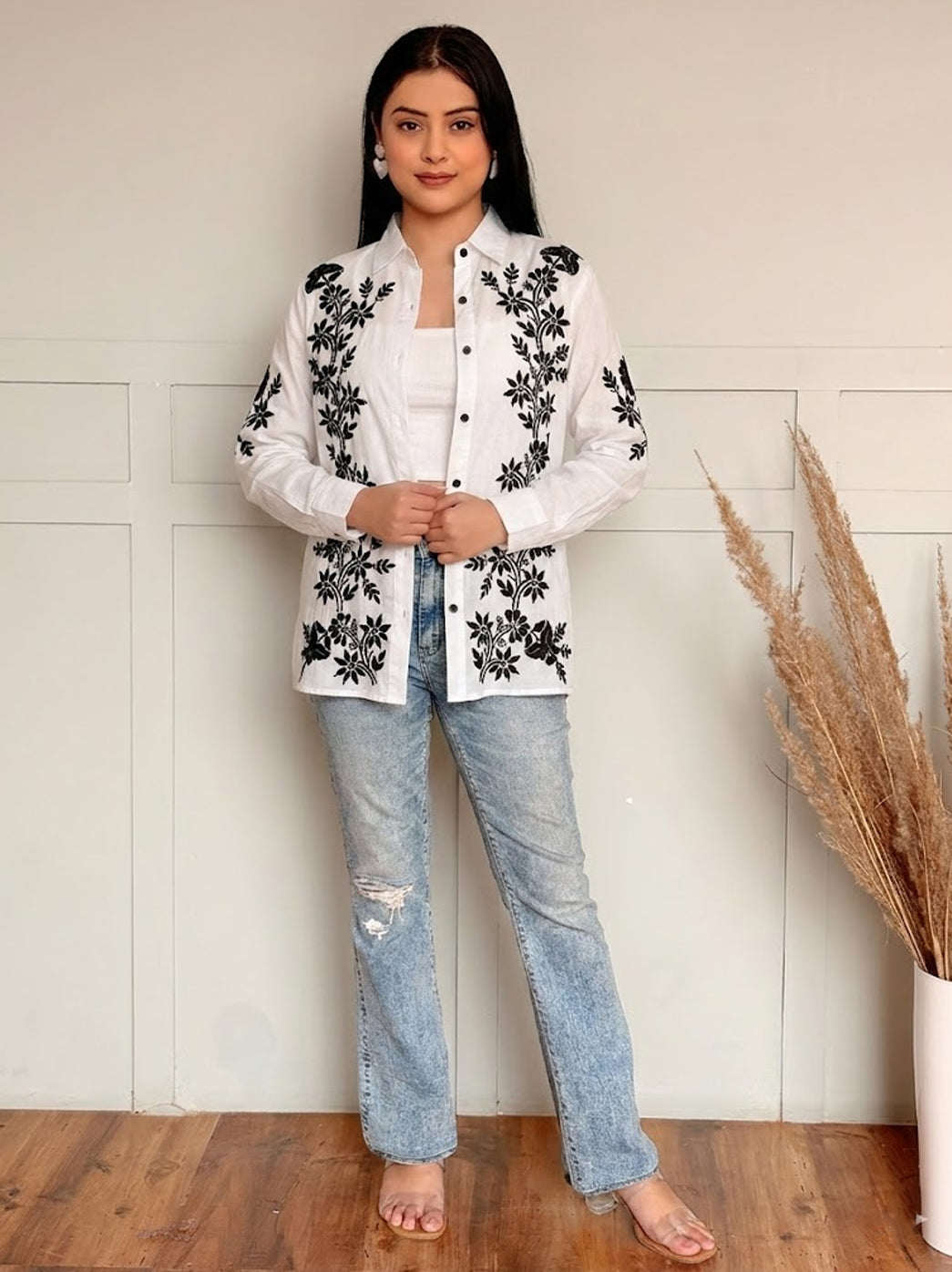 Rubi Cotton Chikankari Shirt - White