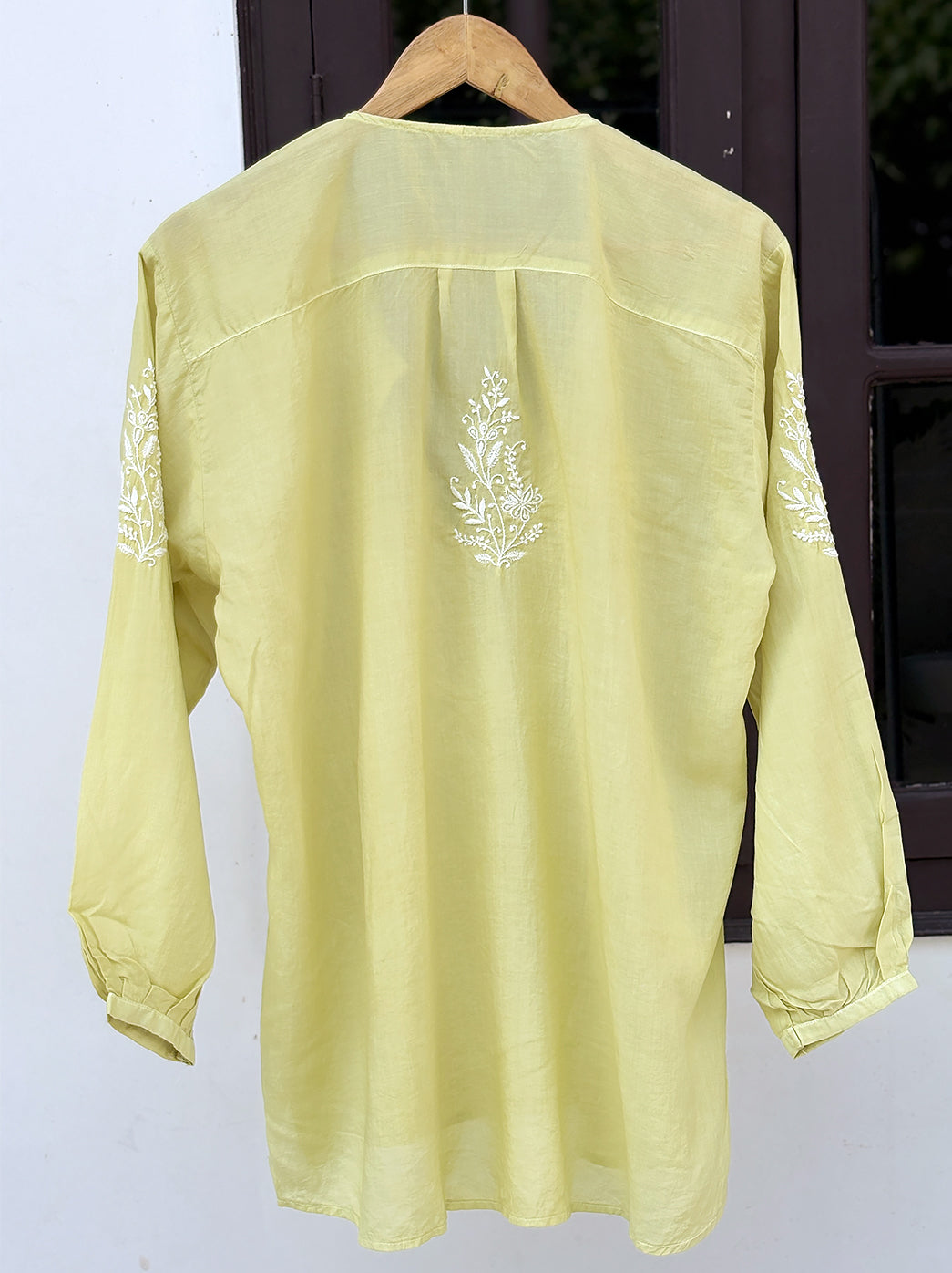 Comfortable chikankari shirt featuring soft mulmul cotton fabric and intricate handcrafted embroidery