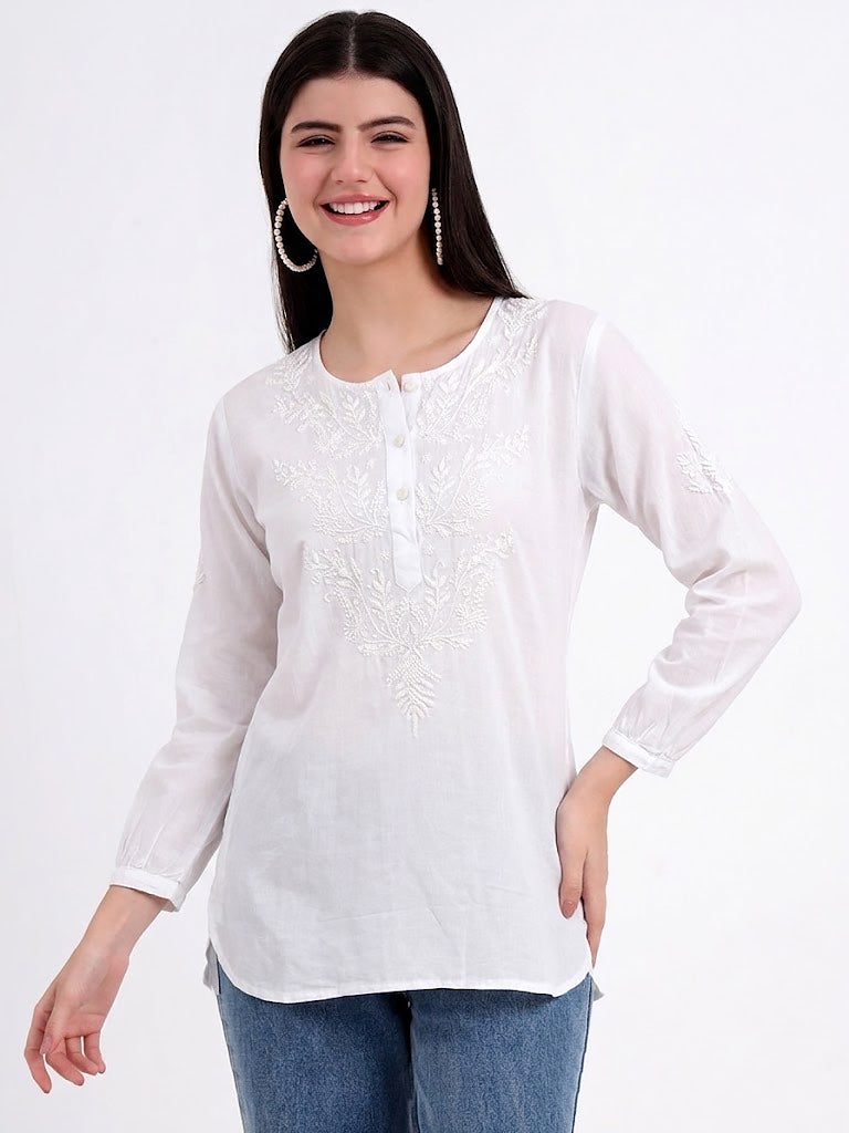 Fashionable chikankari shirt with traditional embroidery patterns and breathable mulmul cotton fabric