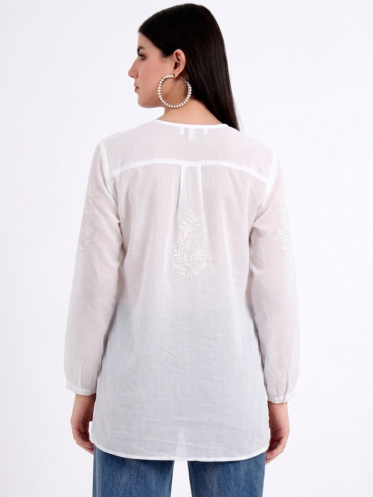 Fashionable chikankari shirt with traditional embroidery patterns and breathable mulmul cotton fabric
