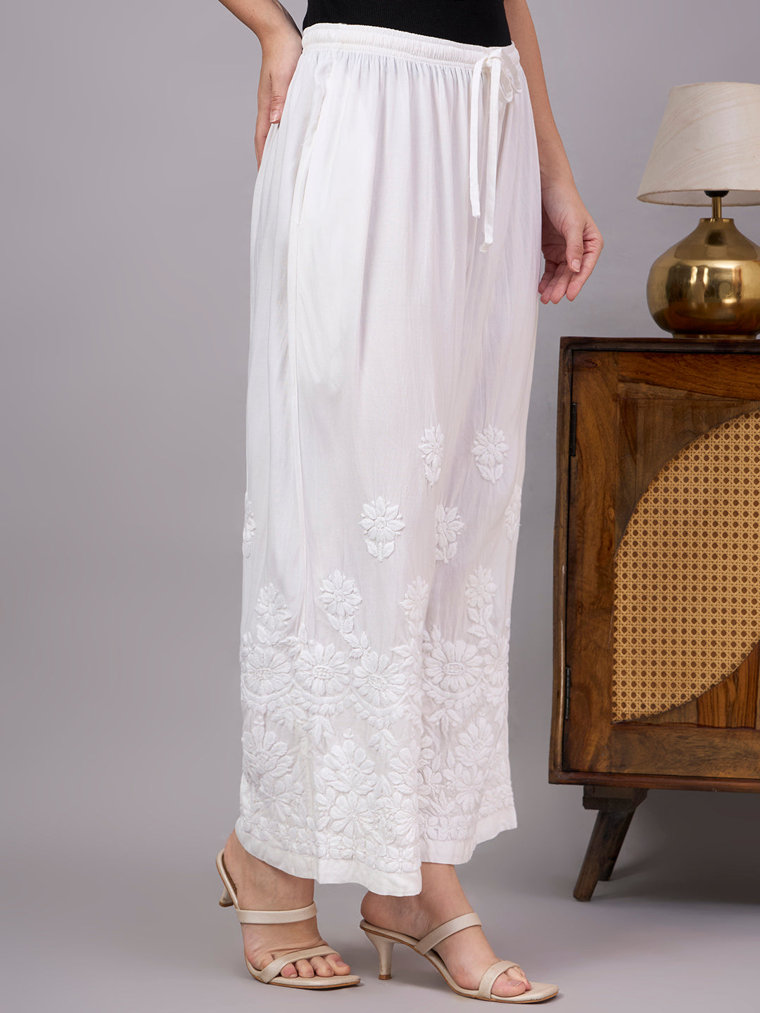 Traditional Indian bottom wear with handcrafted Chikankari embroidery and versatile design for everyday wardrobe essentials