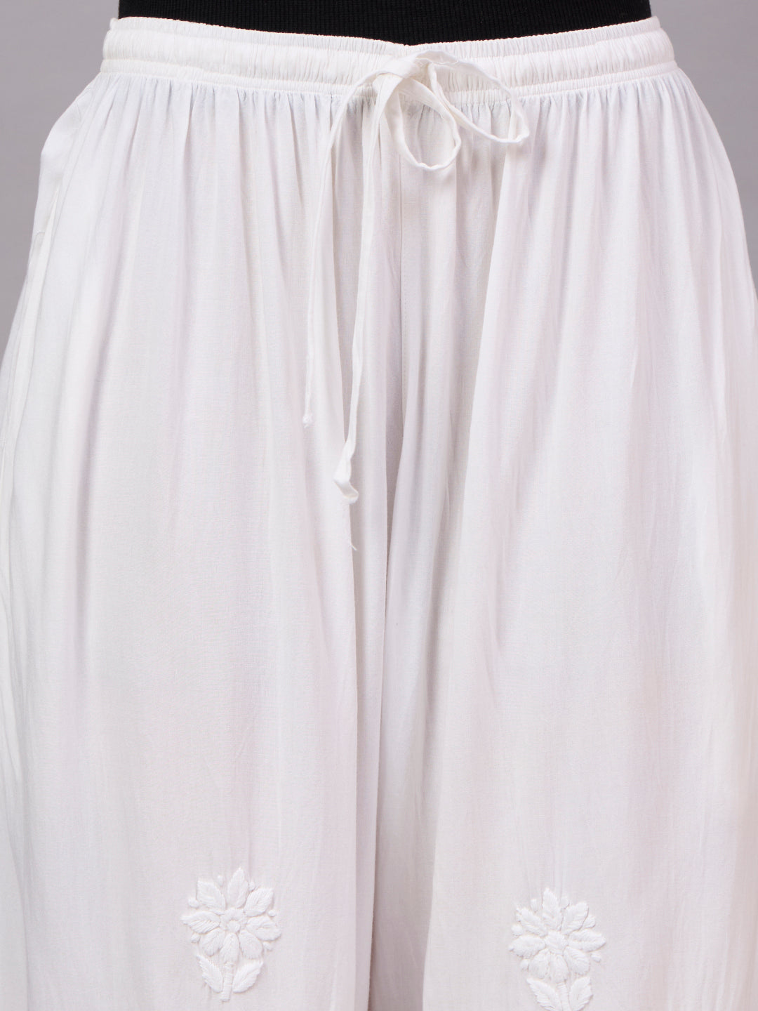 Elegant ethnic bottom wear for women with delicate Chikankari embroidery and comfortable straight palazzo design