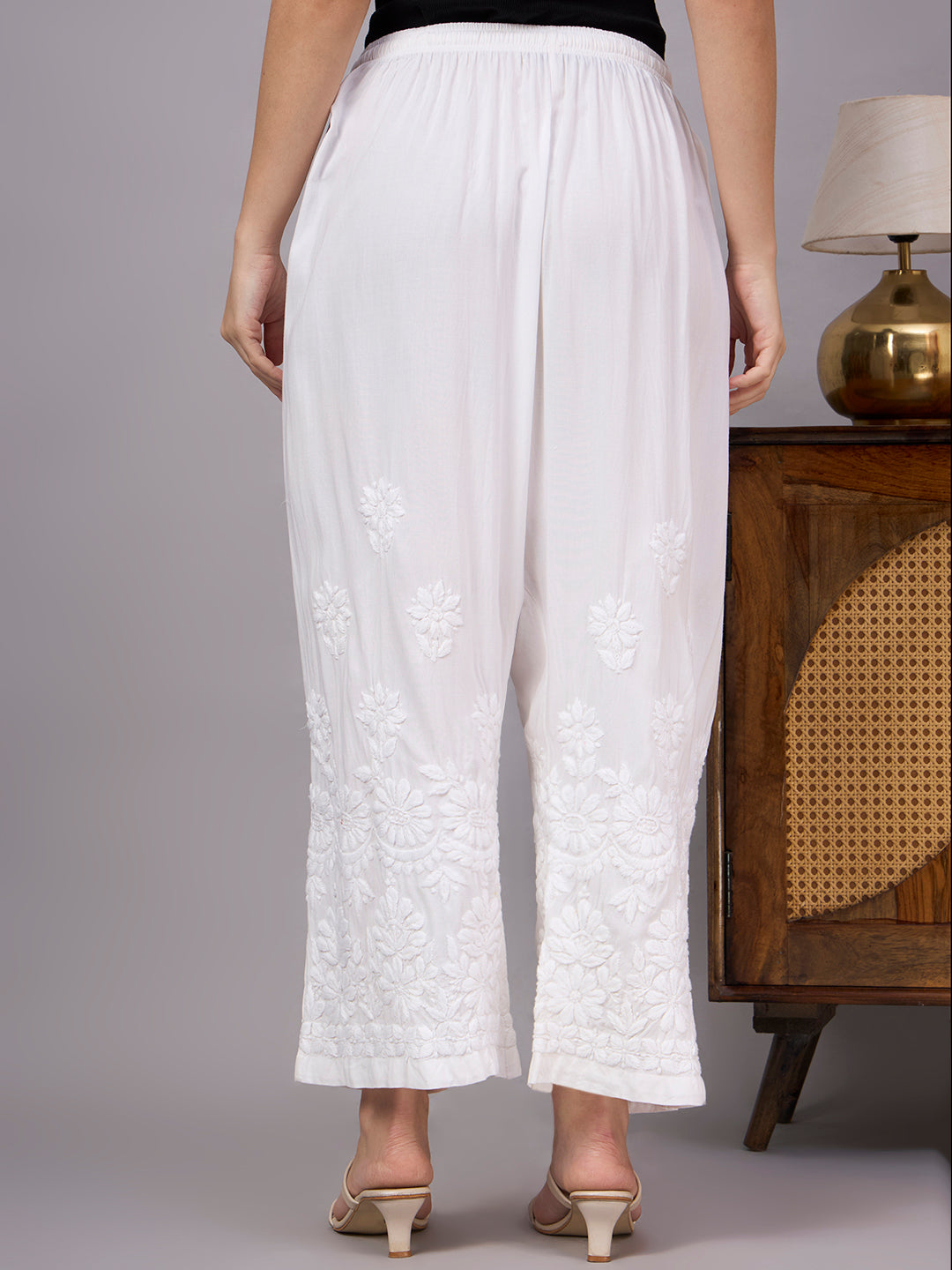 Trending Chikankari Palazzo crafted for effortless styling with ethnic kurtas, short tops, shirts, and festive outfits