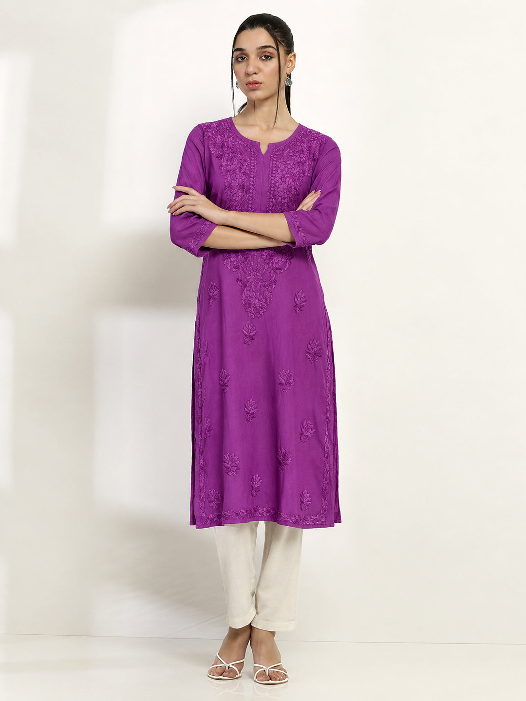 Saanvika Rayon Chikankari Straight Kurta - Lavender