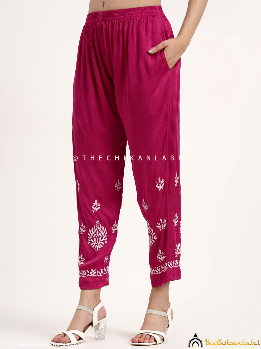 Sadia Satin Modal Chikankari Kurta Set - Hot Pink