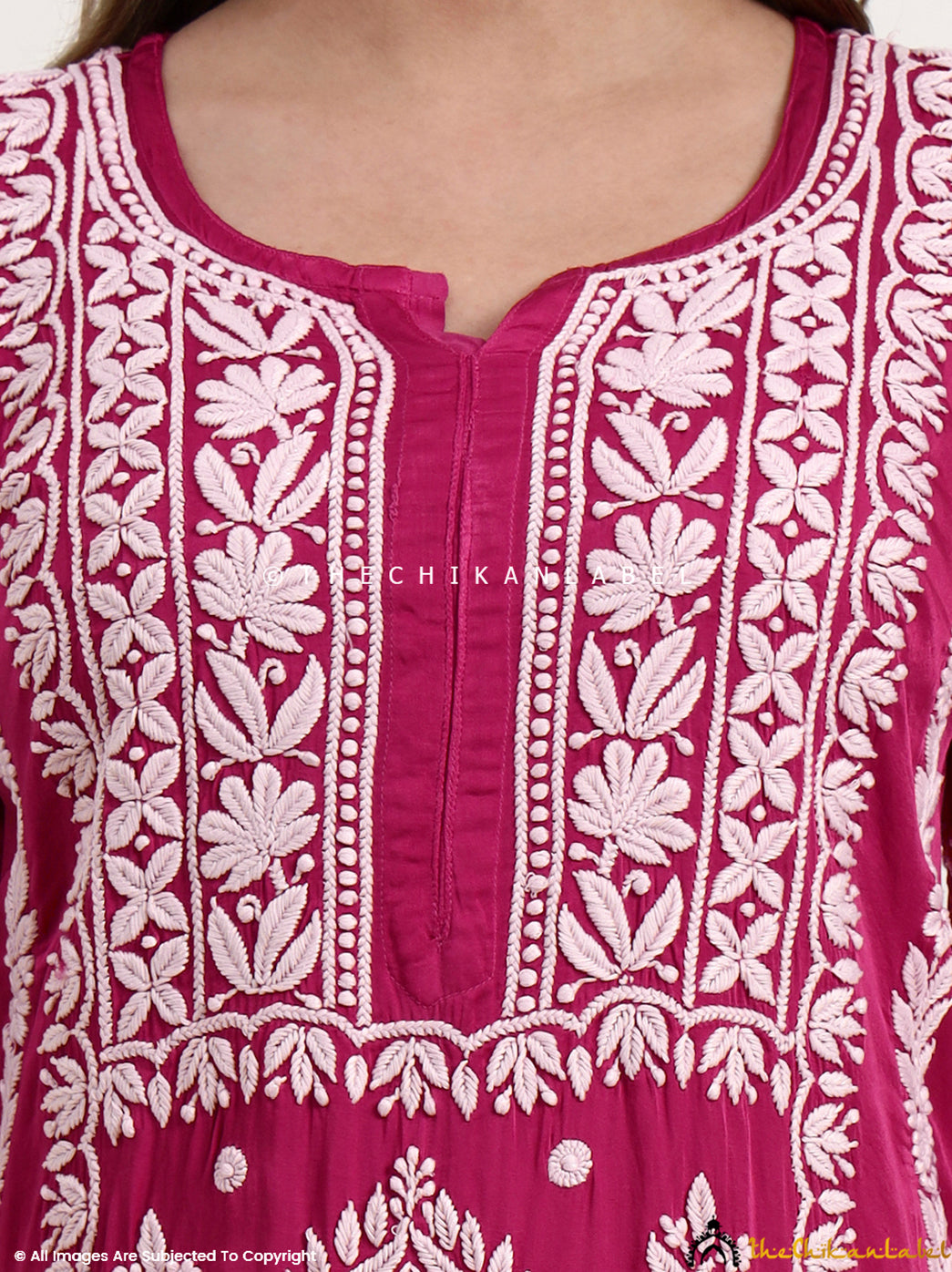 Sadia Satin Modal Chikankari Kurta Set - Hot Pink