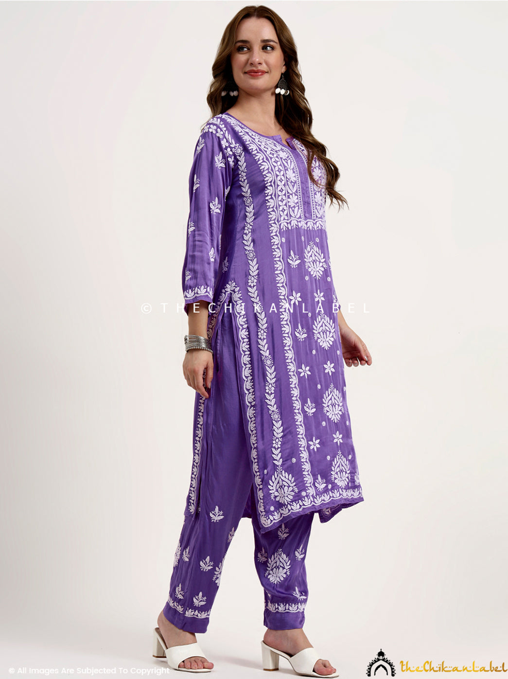 Sadia Satin Modal Chikankari Kurta Set - Lavender