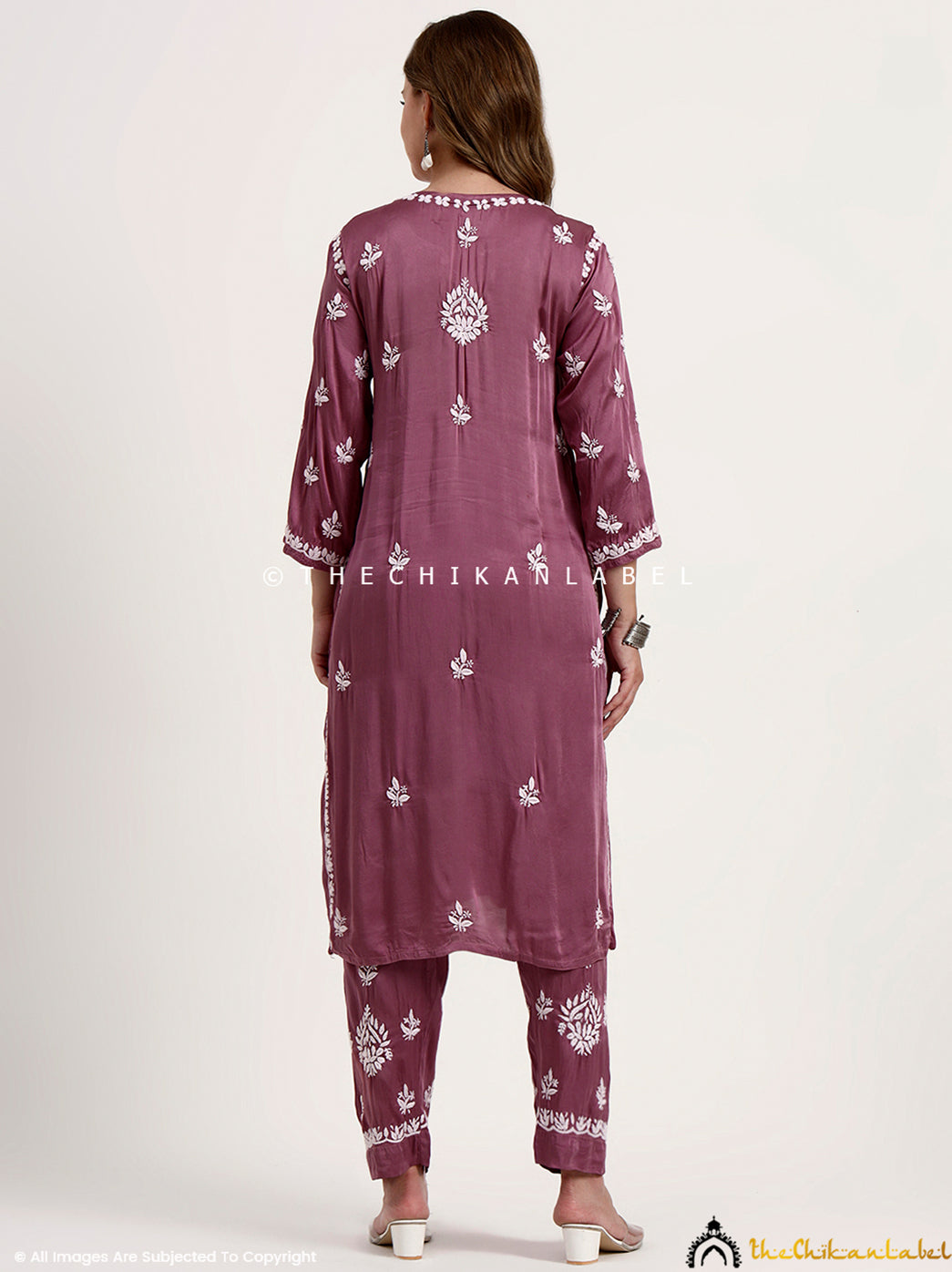Sadia Satin Modal Chikankari Kurta Set - Mauve