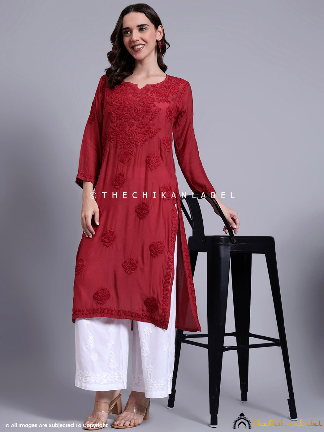 Designer kurti made with sustainable muslin and detailed chikankari threadwork, capturing the charm of handcrafted Indian fashion.


