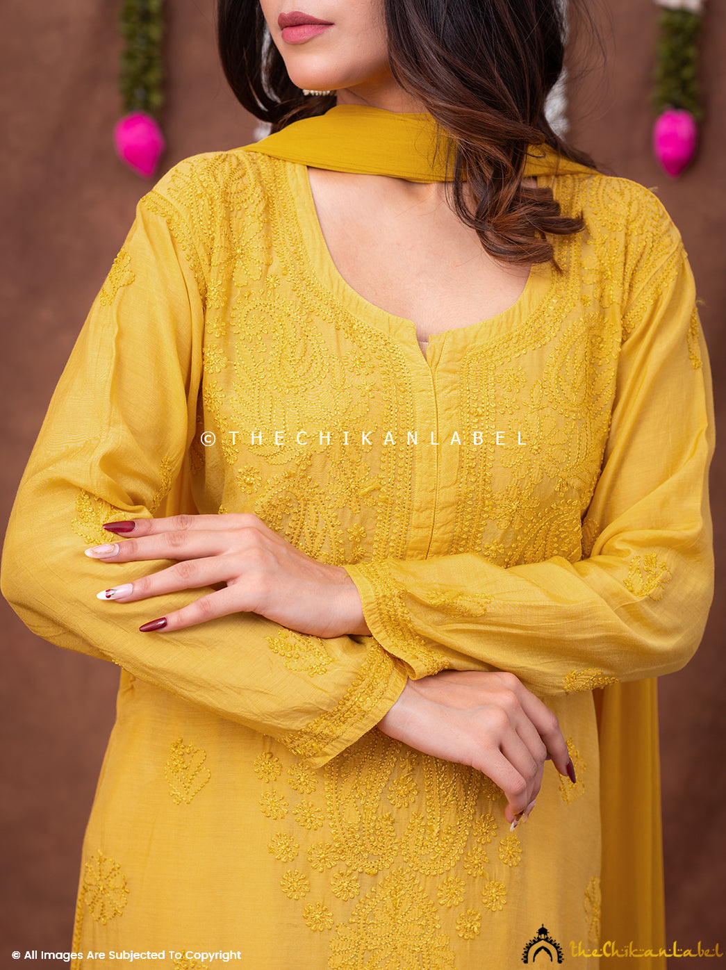 Samaira Muslin Chikankari Straight Kurta Set with Dupatta - Yellow