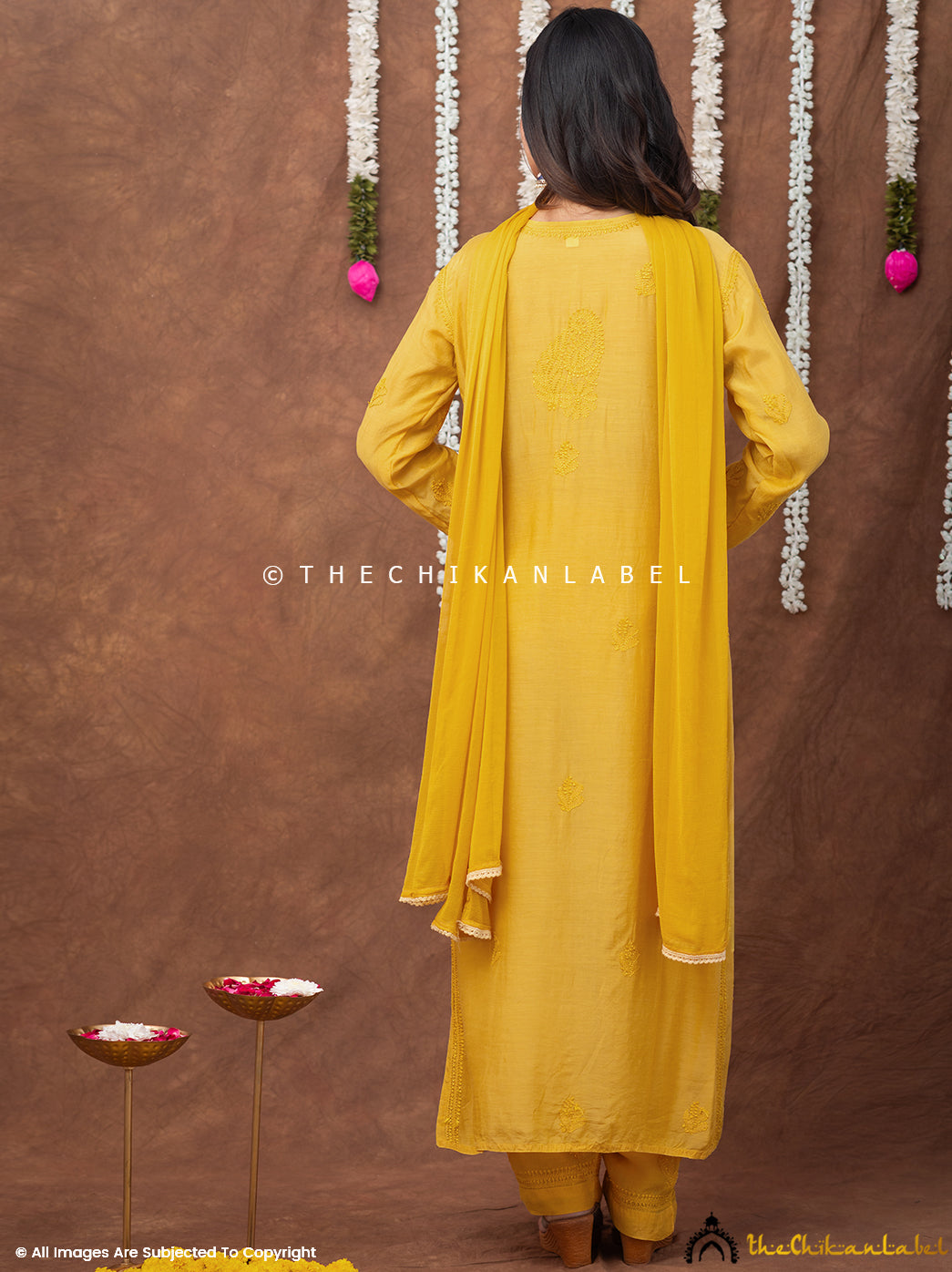 Samaira Muslin Chikankari Straight Kurta Set with Dupatta - Yellow