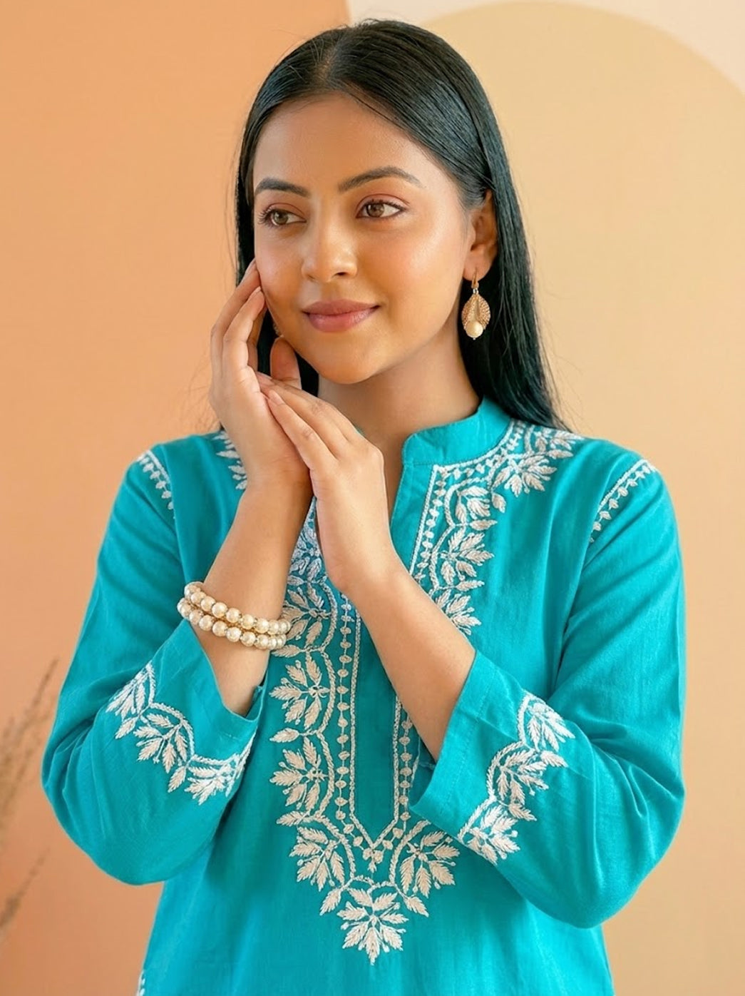 Sea Green Cotton Chikankari Farshi Salwar Set