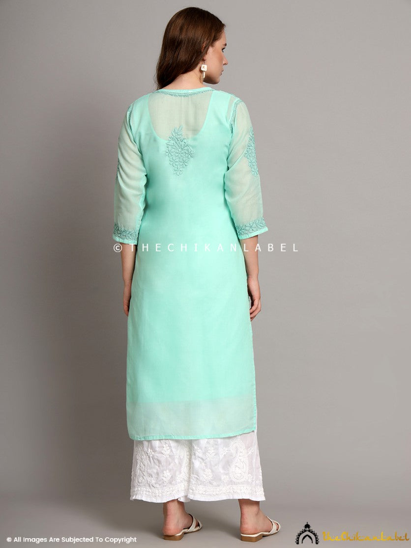 Sea Green Naina Cotton Chikankari Straight Kurti with inner