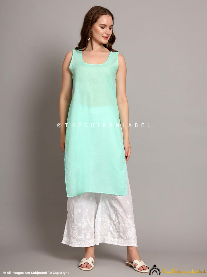 Sea Green Naina Cotton Chikankari Straight Kurti with inner