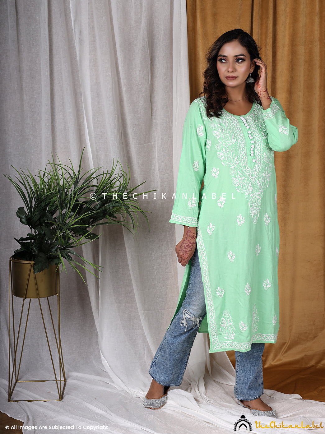 Sea Green Rayon Straight Chikankari Kurti , Chikankari Kurti in Rayon Fabric For Woman
