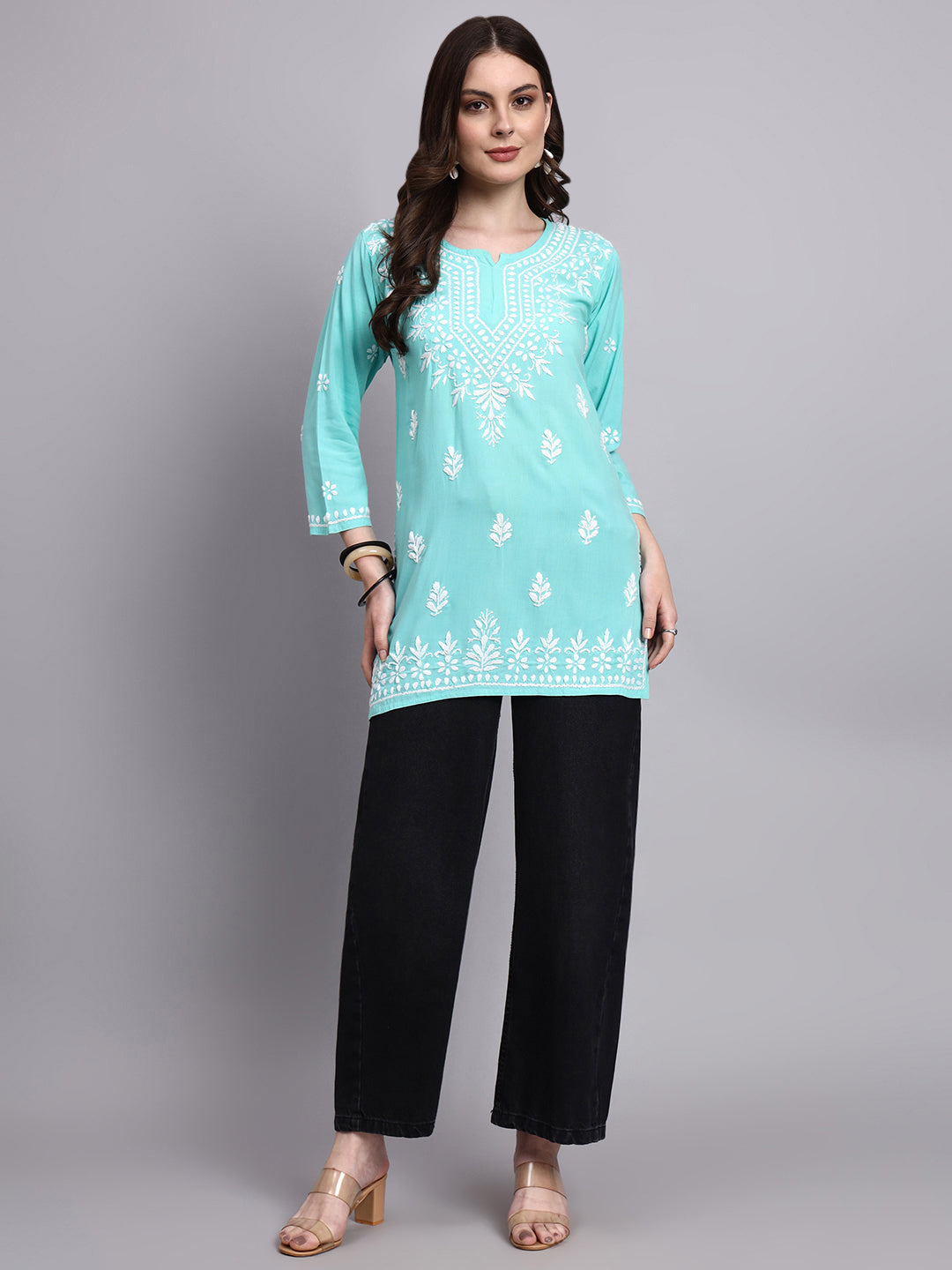 Handcrafted chikankari short kurta made using traditional embroidery techniques by skilled artisans