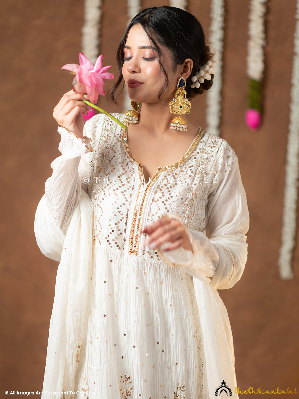 Shanaya Mul Chanderi Chikankari Kurta Set with Dupatta - White