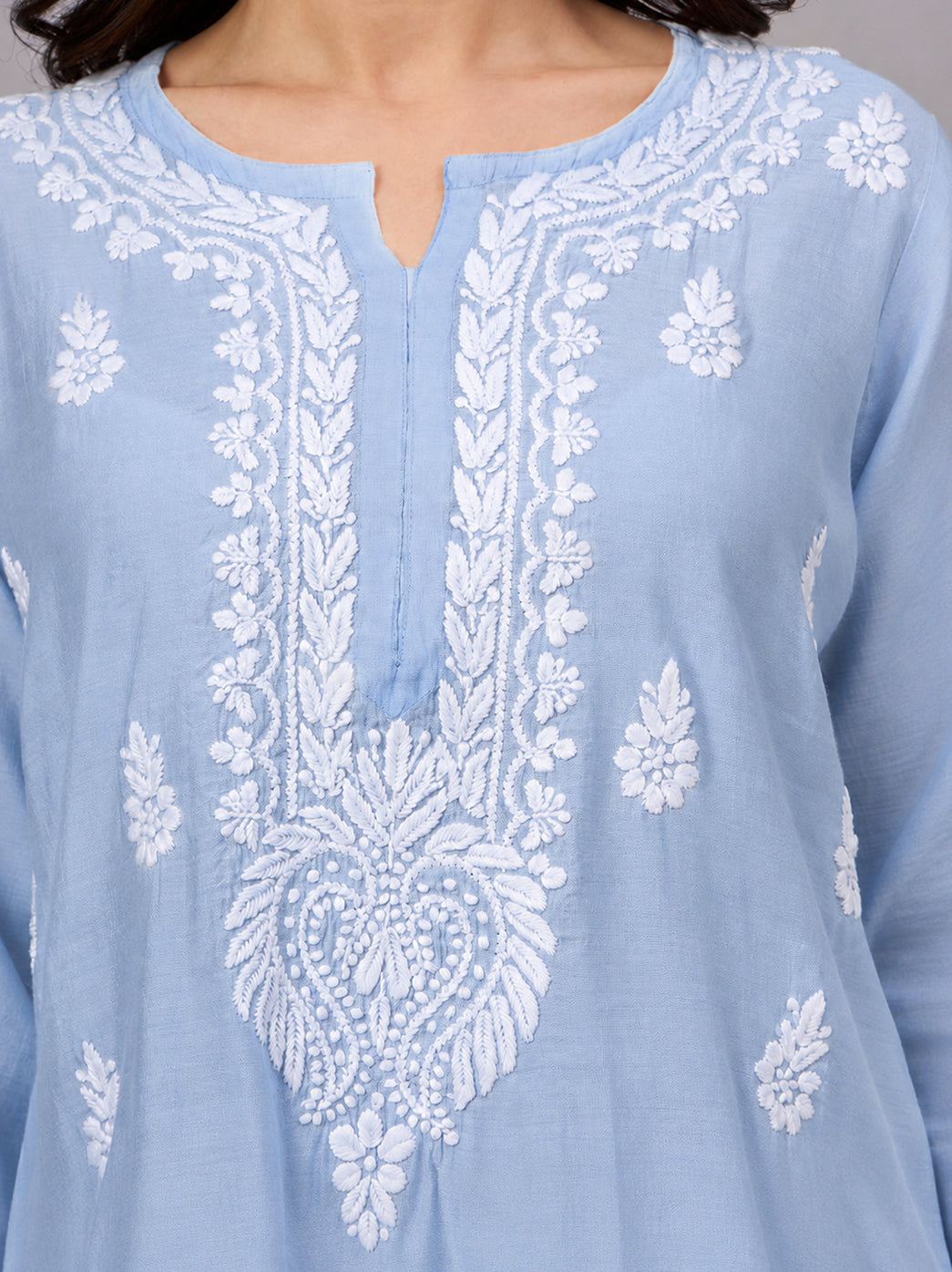 Sharvi Chanderi Chikankari Kurta Farshi Salwar Set - Blue