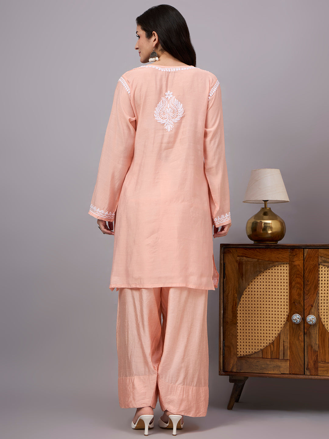Designer Kurta Farshi Set with intricate hand embroidery, luxurious fabric texture and graceful traditional Indian silhouette