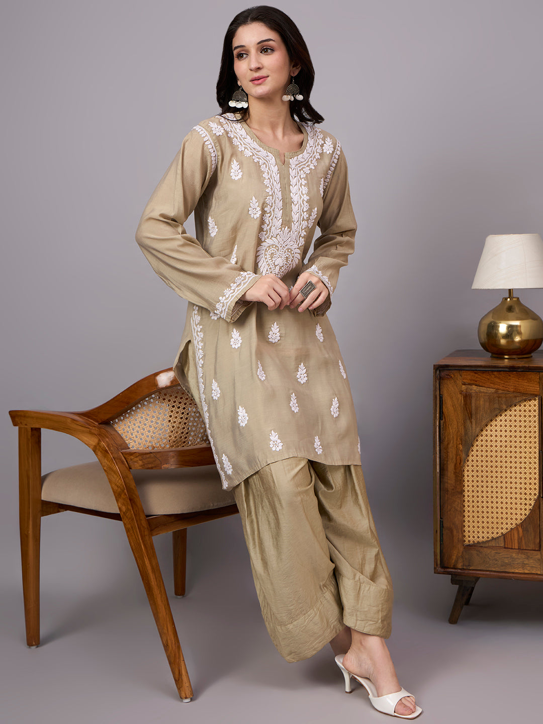 Premium Chanderi Kurta Farshi Set inspired by royal fashion with handcrafted embroidery and comfortable festive wear design