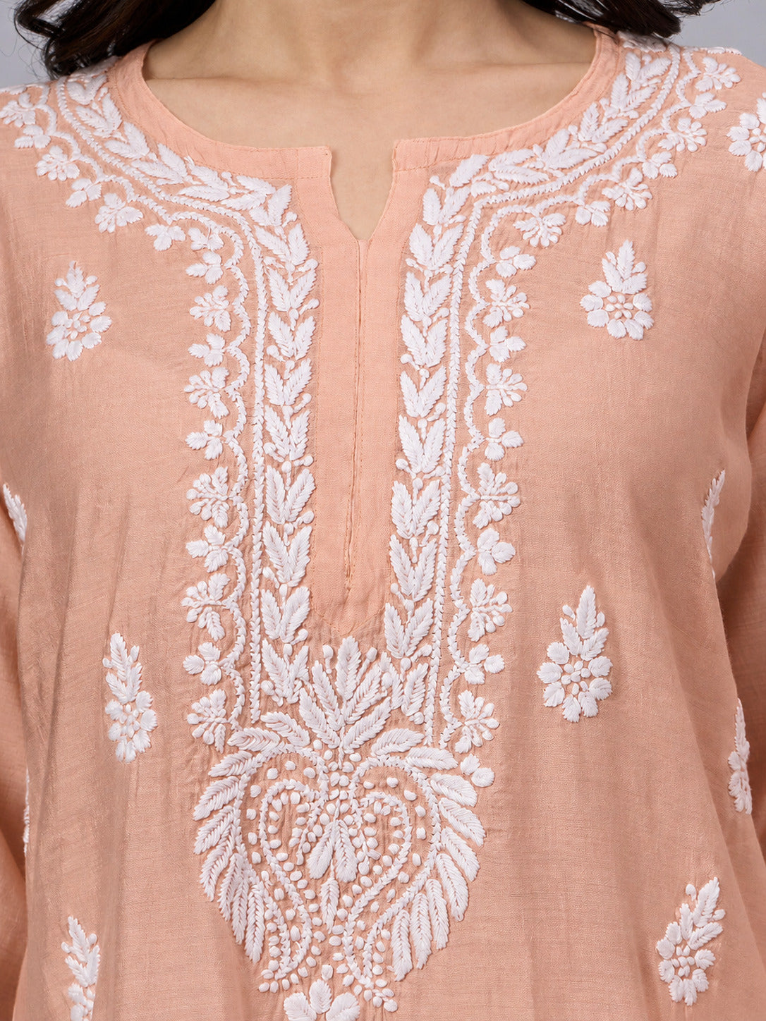 Sharvi Chanderi Chikankari Kurta Farshi Salwar Set - Peach