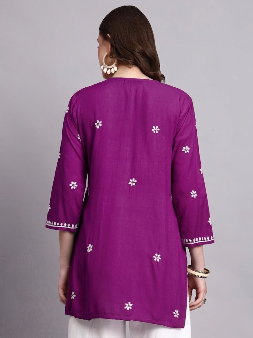Handmade rayon chikankari short kurta