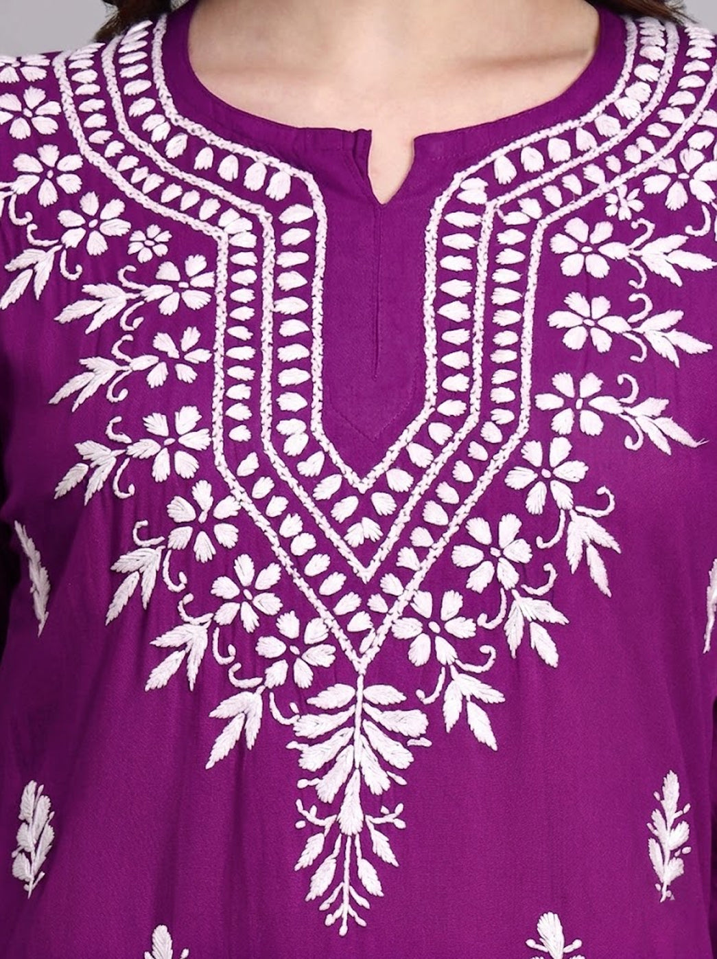 Handmade rayon chikankari short kurta